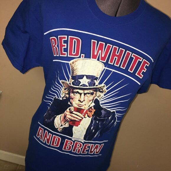 Red White and Beer Abe Lincoln Shirt Medium - Picture 1 of 5